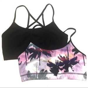 Two sports bras with a strappy back